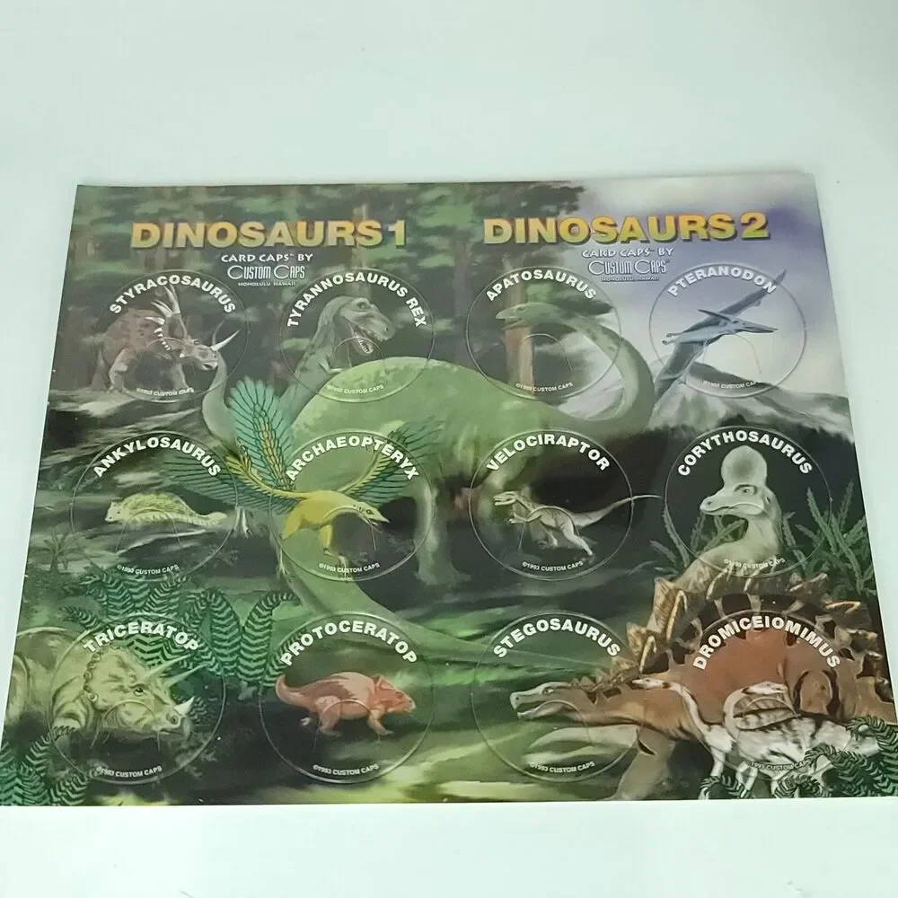 Pogs Dinosaurs Custom Caps Sealed On Card NEW